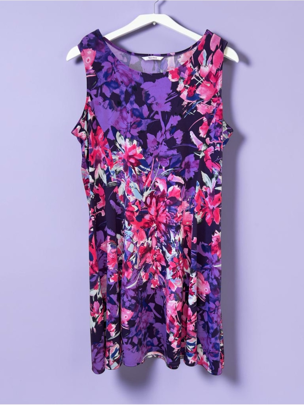 TanJay Purple Floral A-Line Dress with Pink Accents